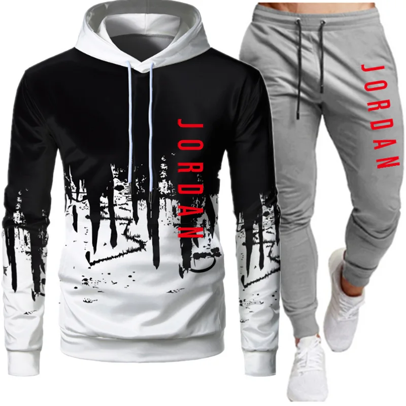 

2021 style Casual Men Sets Clothing Fashion Tracksuit Sportsuit Hoodies Sportswear Hooded Sweatshirt+Pant Pullover two piece Set
