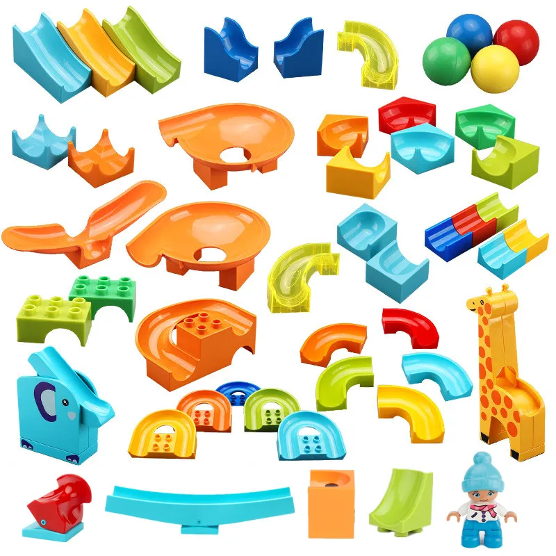 

Animal Marble Race Run Block Big Size Building Blocks Plastic Funnel Slide DIY Assembly Bricks Educational Toys For Children
