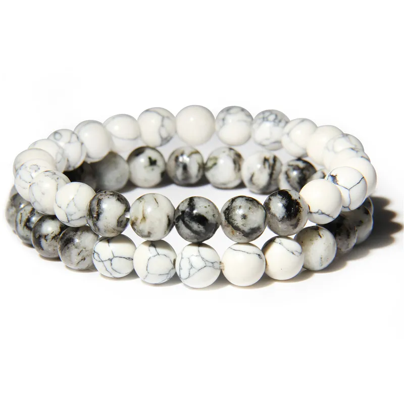 _ Мужские бусины из натурального камня белые бирюзы 8 мм браслет с бусинами