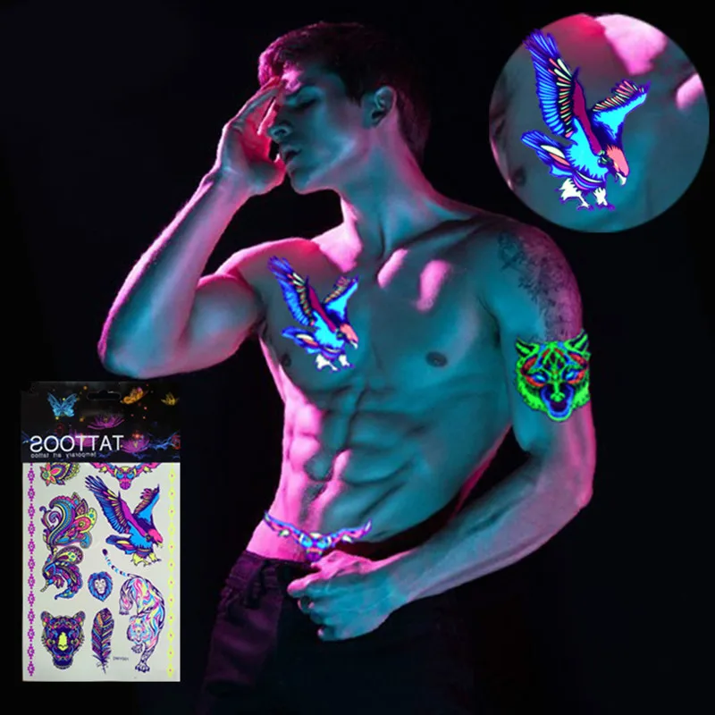 Наклейки временные Светящиеся в темноте 1 лист флуоресцентная Водонепроницаемая