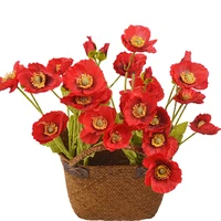 10pcs simulation flocking poppy artificial flowers for wedding flower arrangement home garden decoration fake plants