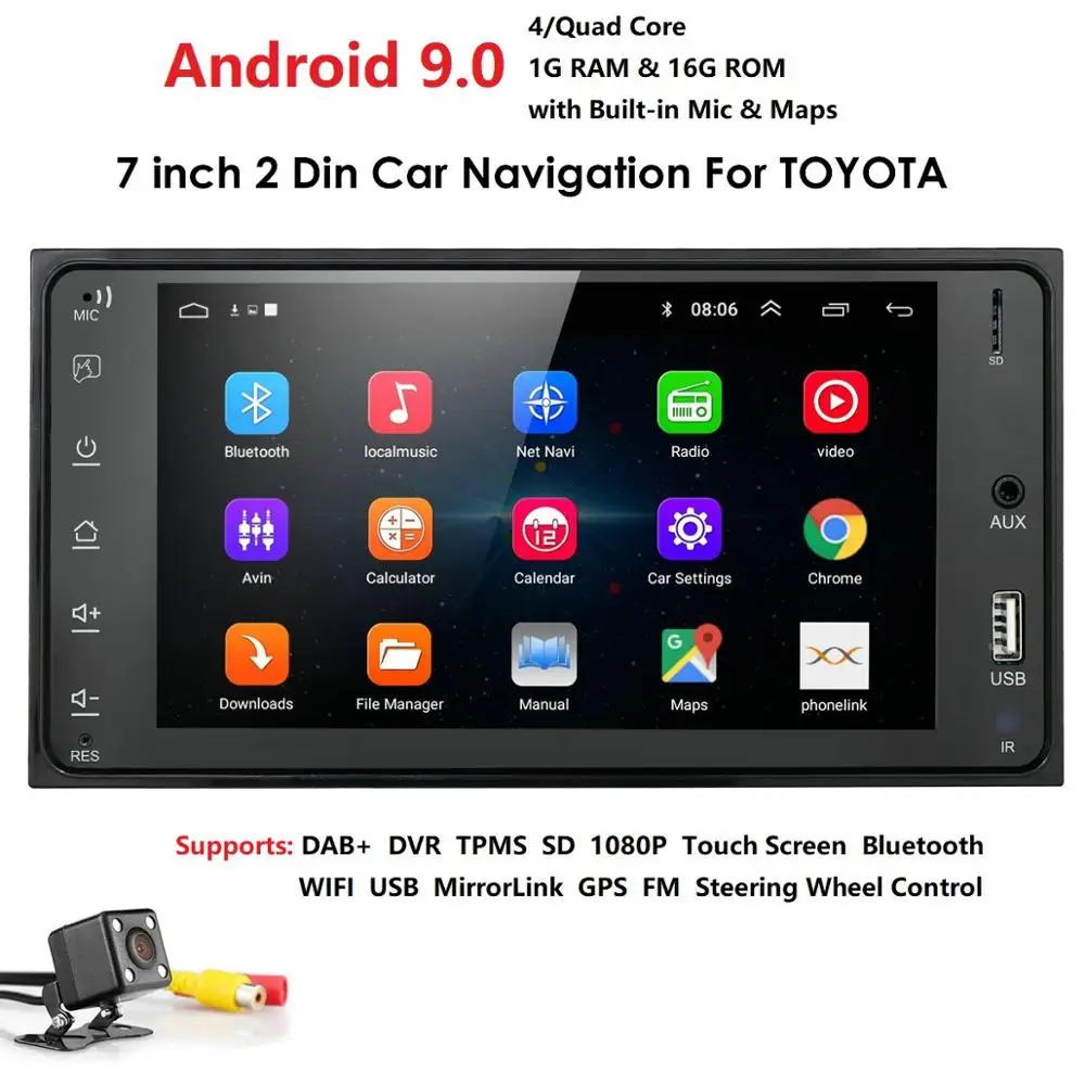 4G Android 9 02 DIN автомобильный Nav GPS для Toyota Terios Старый Corolla Camry Prado RAV4 универсальное