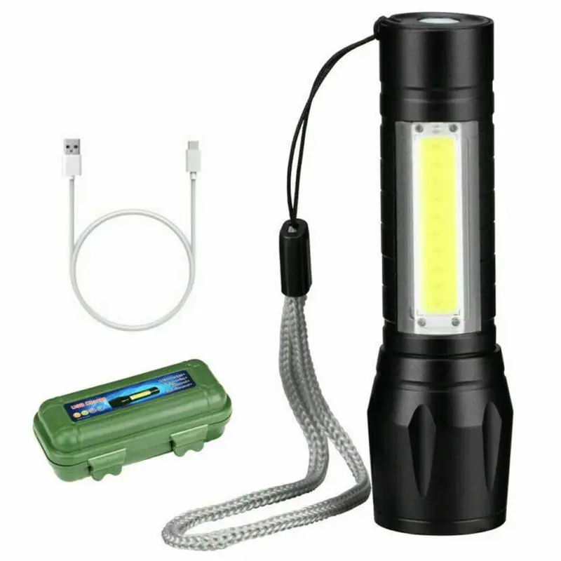 

Mini Zoom Led Aluminum Flashlight With Side Light Strong Light Flashlight Rechargeable Camping