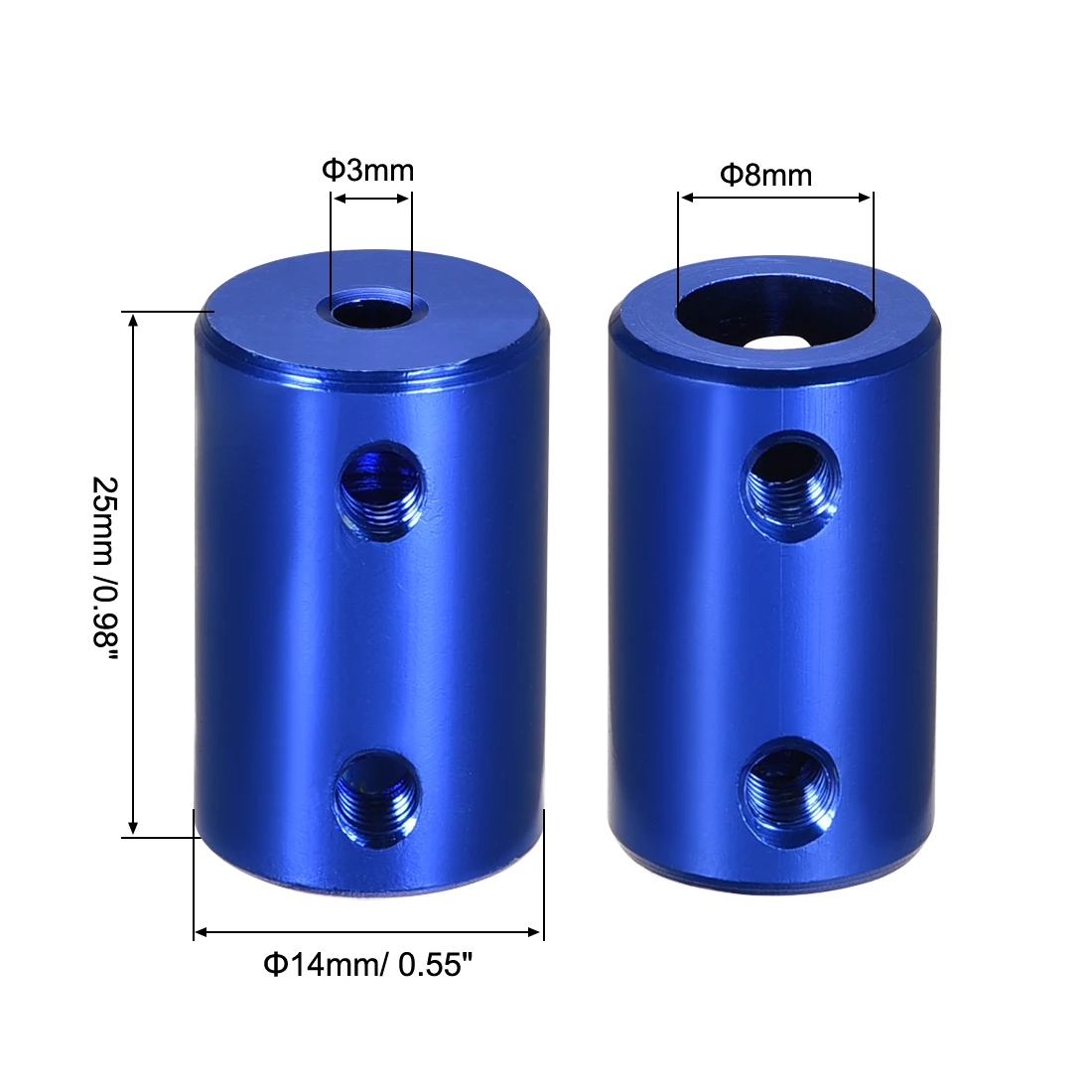 

uxcell 4pcs 3mm to 8mm Bore Rigid Coupling 25mm Length 14mm Diameter Connector Blue for Model Car Model Boat Hardware etc