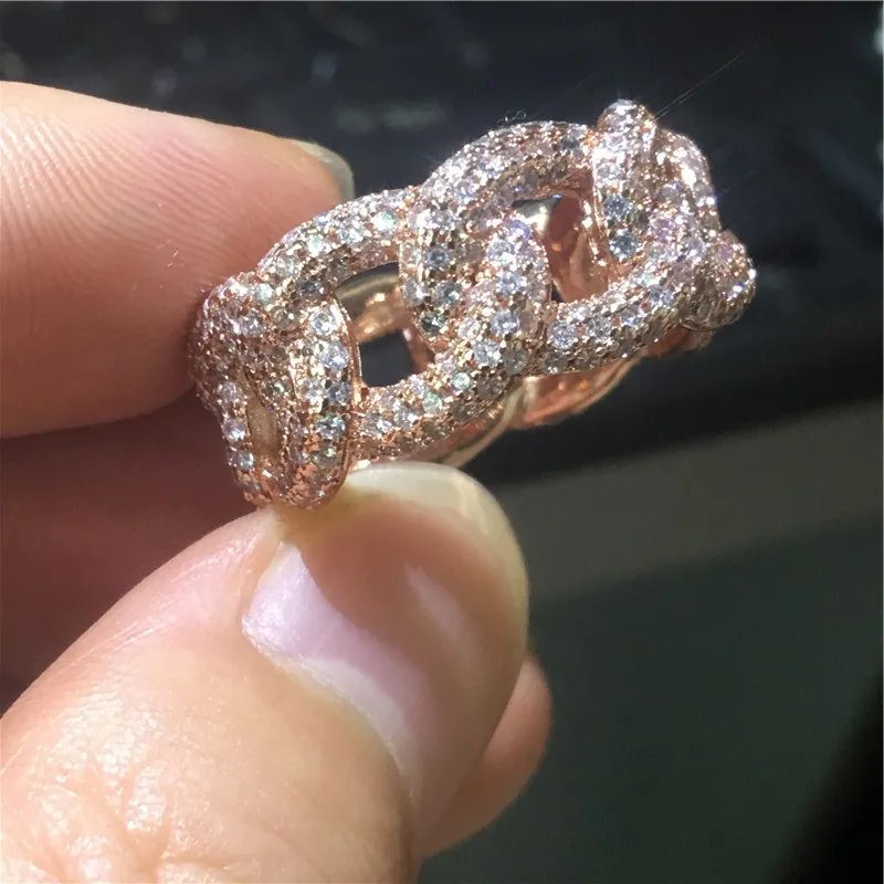 Handmade Hiphop Iced Out ring Silver color Pave AAAAA Cz Chain Party wedding band rings for women Men 12mm Jewelry Gift | Украшения и