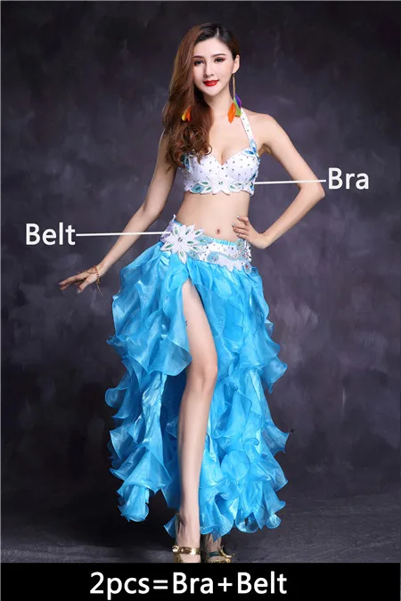 Ocean Blue 2pcs Высокое качество танец живота костюм юбка для танца живота танцевальное платье Топ Бюстгальтер Болливуд Египетский Восточный танец одежда для взрослых женщин Новинка - Цвет: Ocean Blue 2pcs