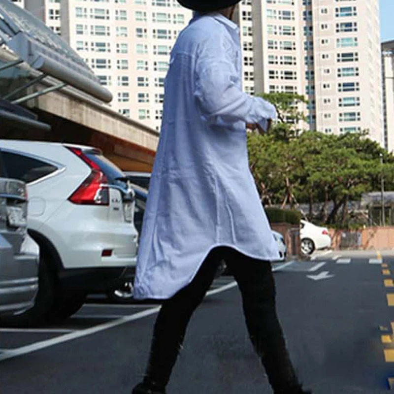 Early autumn in the long Korean version before the short loose long fashion men's long-sleeve shirt