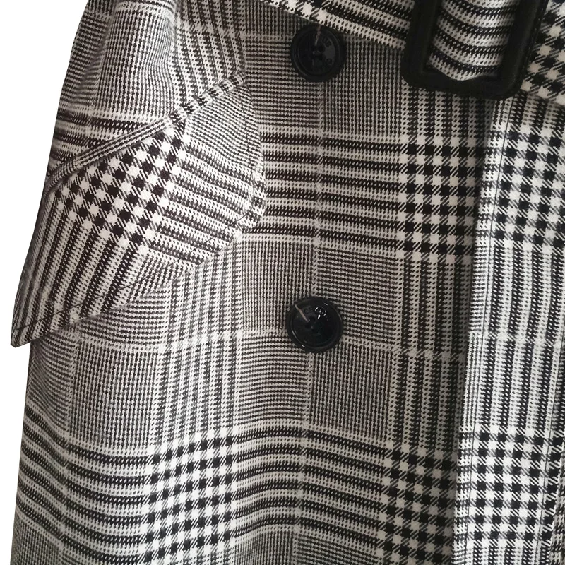 

Plaid windbreaker over knee female 2021 spring and autumn new shoulder inserted casual large size coat Plaid overcoat 20091