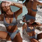 Комплект бикини женский, летний, клетчатый, с пуш-ап оборками