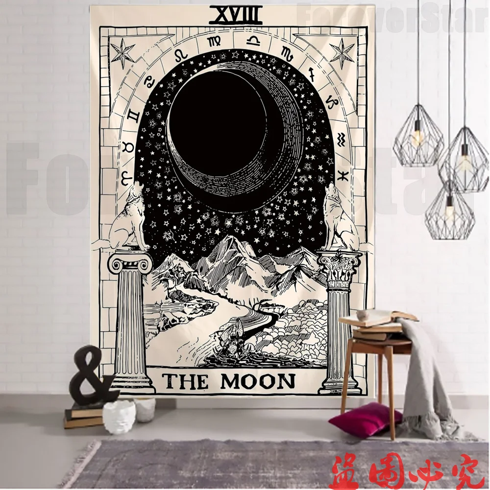 

Tarot Card Tapestry Psychedelic Wall Hanging Astrology Divination Witchcraft Room Decor Bedspread Cover Sun Moon Wall Decor