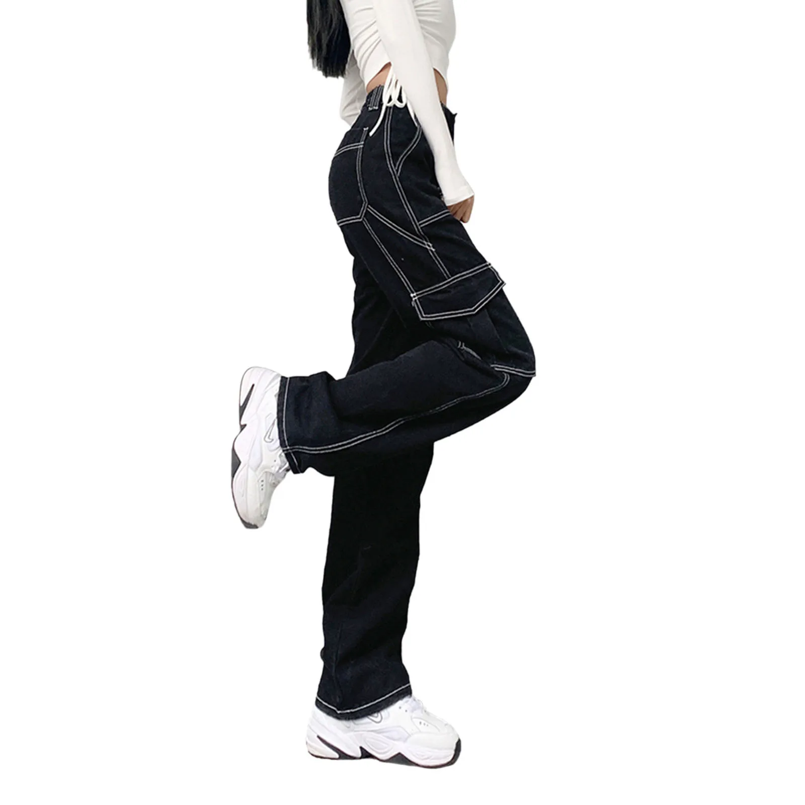 Осенние женские повседневные Прямые джинсы с широкими штанинами Модные