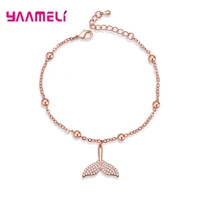 luxurious 2 color 925 sterling silver mermaid fishtail bracelet for women girls personality ocean style fine cz stone jewelry