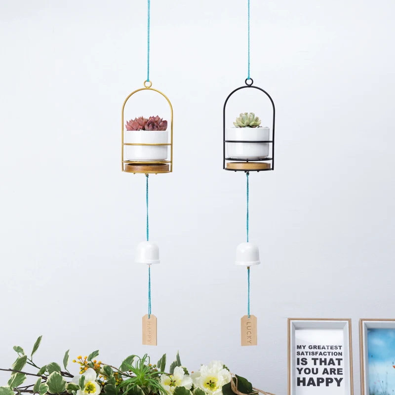 Простой стиль железная рама керамический подвесной цветочный горшок