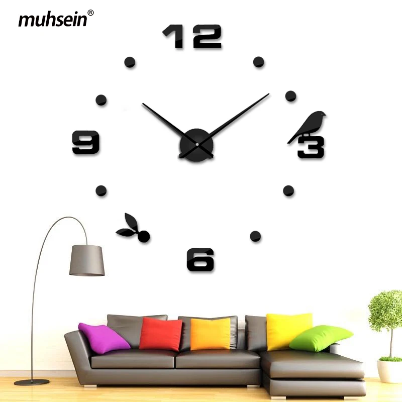 

Muhsein 2021 New Home Decor Wall Clocks Black Silver Gold Bird DIY Clock Mute Quartz Watch Creative Livingroom Clock Factory