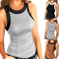 women vest sleeveless slim cotton o neck solid color vest top for vacation