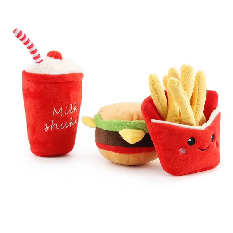 

Pet Plush Dog Toys Chew Squeaky Hamburger Fries Milkshake Cup Shape Funny Toys for Dog Chew Puppy Training Toy Dog Accessories