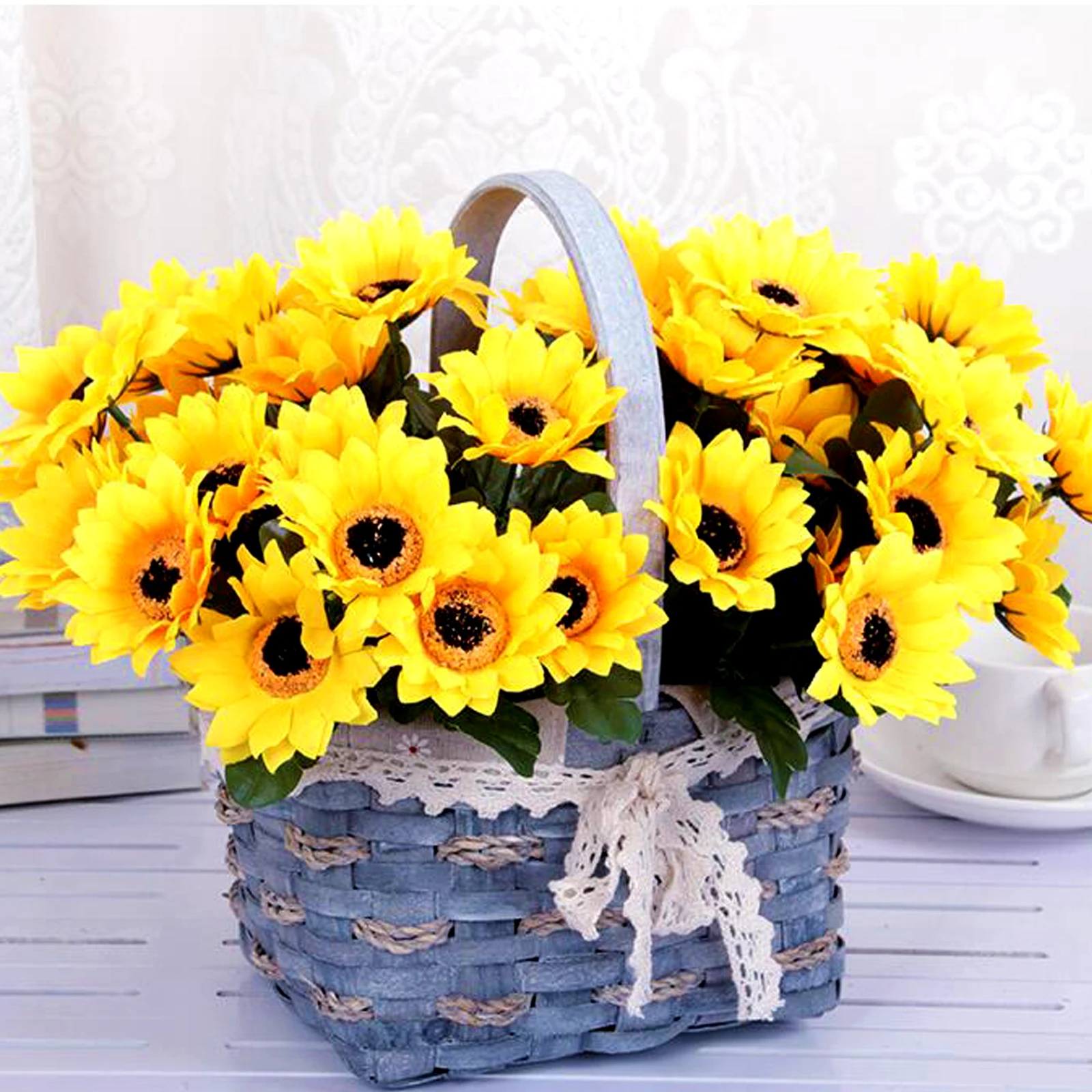 Букет подсолнухов из искусственного шелка 7 голов 30 см искусственный цветок