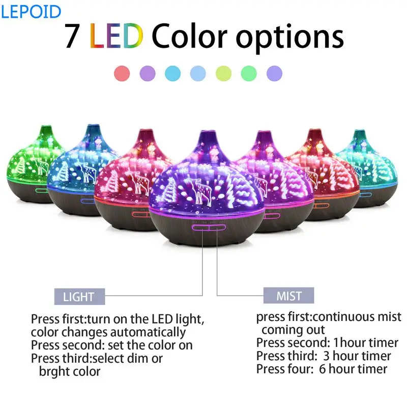 LEPOID 400 мл 3D стеклянный диффузор для масла премиум ультразвуковой увлажнитель