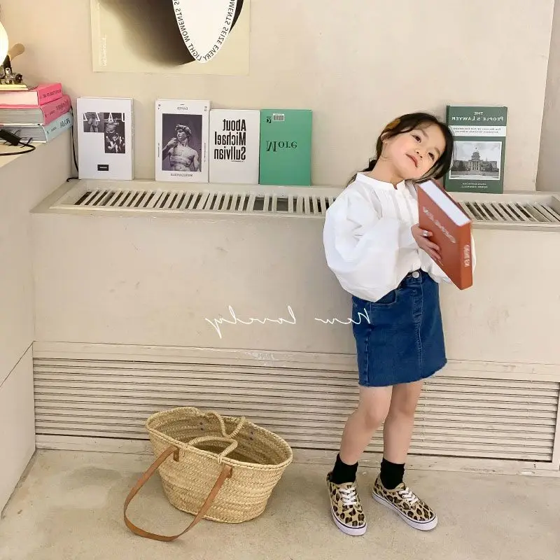 Летняя Корейская джинсовая юбка трапециевидная рваная одежда для маленьких