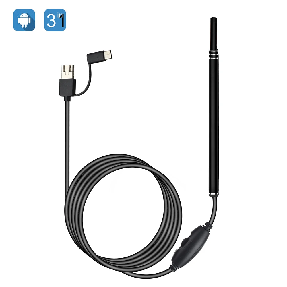 3 в 1 Ушная очистка эндоскоп камера 2 м 5 мм HD USB Otoscope визуальная ложка микро