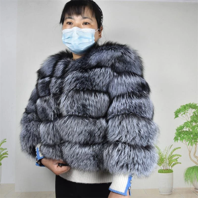 Natural 50CM Real Fox Fur Coat Silver fox Women Winter Vest Jacket Fashion Outwear Real Fur Vest Coat Removable Free Shipping