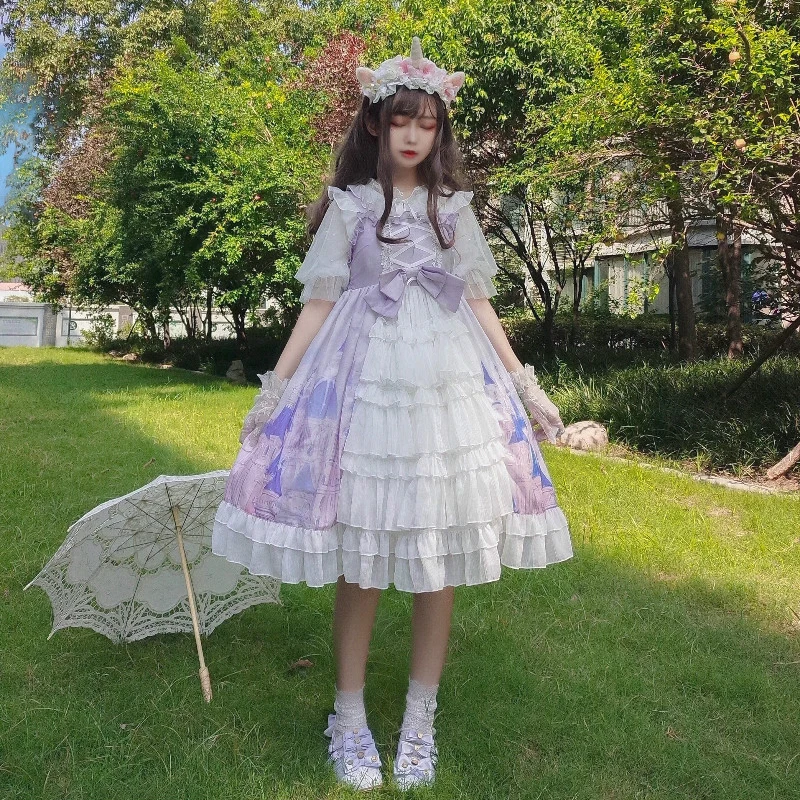 

Prom Jsk Dress Cosplay Sky City Robe Lolita Dress Kawaii Dresses Female Fairy Bow Sling Lace Princess Dress Women Victorian