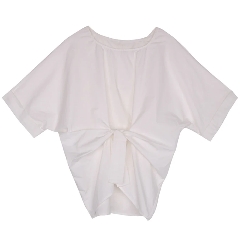 

CHICEVER Fold Pleated Plain Binding Short Sleeve T-shirt Round Neck Loose Patchwork Woman T-shirts Women's Clothing 2021 Summer