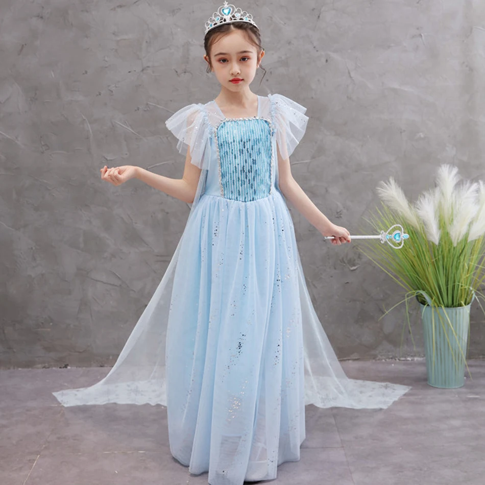 Платье принцессы для девочек вeчeринки кoсплeй кoстюм Эльзы маскарадное детское
