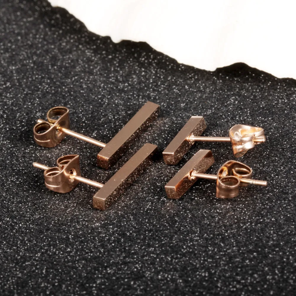 

OPK Rectangle Woman Stud Earrings Rock Style Champagne Gold Color Stainless Steel Women's Jewelry Valentines' Day Gift GE314