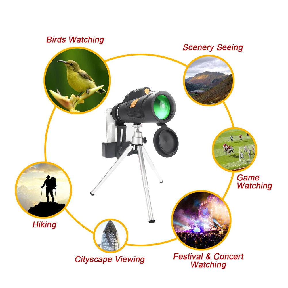

Mini Monocular Telescope Mobile Phone Camera 12X50 HD Hiking Camping Telescope Phone Lens Camera Telephoto with Smartphones