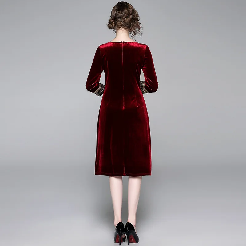 Autumn осенне зимнее женское платье Золотое винтажное с манжетами и воротником