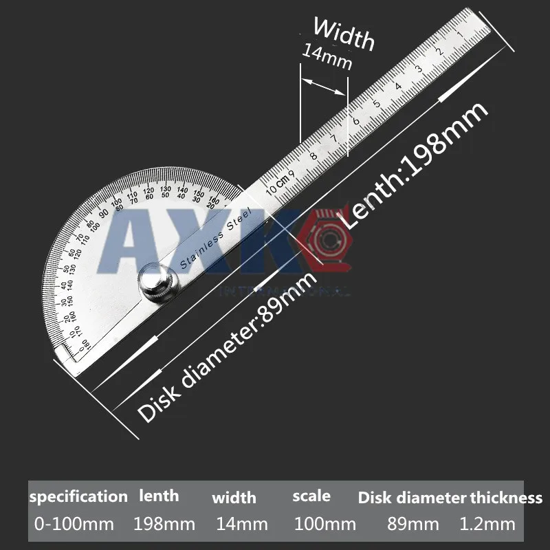 Высококачественная угловая линейка из нержавеющей стали 180 градусов 0-10 см