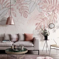 photo wallpaper nordic ins pink tropical plants hand painted leaves indoor background wall mural living room tv papel de parede