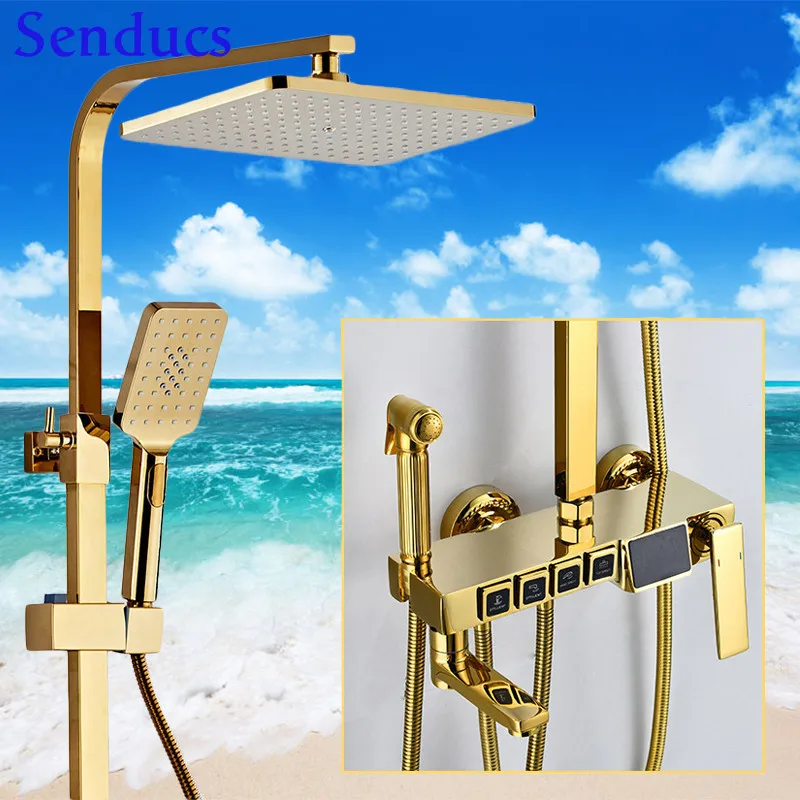 

Senducs Gold Thermostatic Shower Set 0527E Quality Brass Bathtub Mixer Tap Faucets Golden Digital Bath Shower Mixer System RoHS