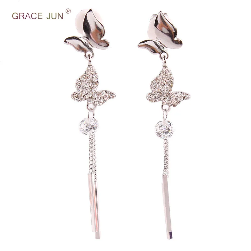 

New Rhinestone Cubic Zircon Butterfly Shape Clip on Earrings No Pierced for Girl Party Elegant Pierced Earrings Not Allergy