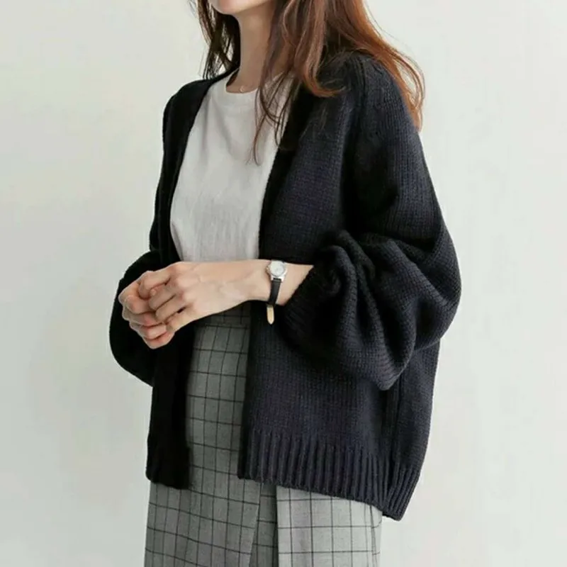 

Women Spring Autumn Knitted Cardigan Sweater Simple Solid Color Straight Loose Clothing Sweater Fashion Cardigan Female Coat