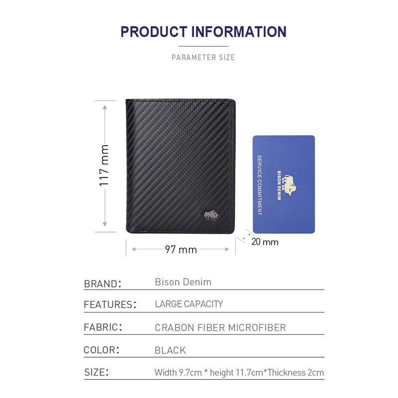 Мужской кошелек BISON DENIM из натуральной кожи на молнии с Rfid блокировкой короткий