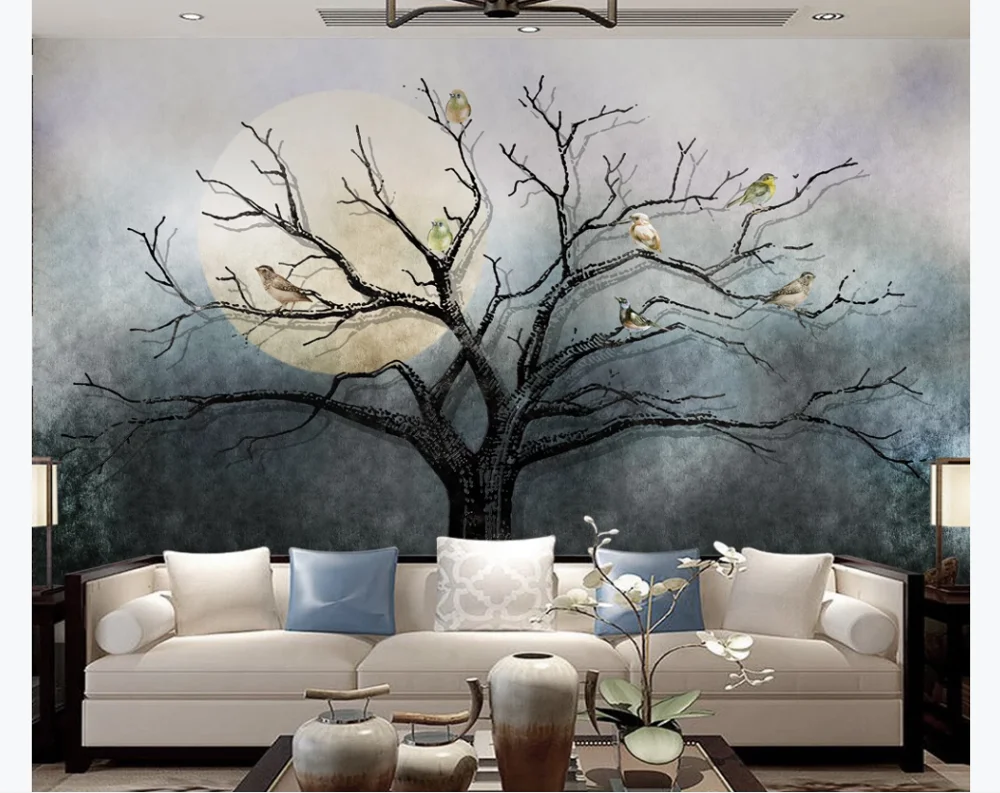 Фотообои на заказ роспись в китайском стиле искусство абстрактные цветы и птицы