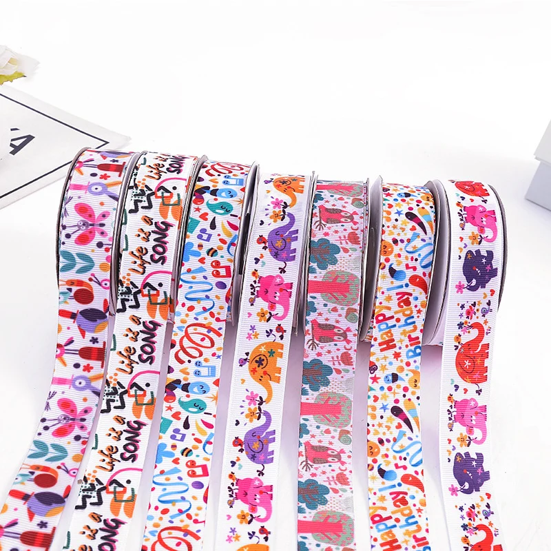 20Y 1 &quotмультфильм слон с днем рождения напечатанные Grosgrain ленты DIY Швейные ремесла