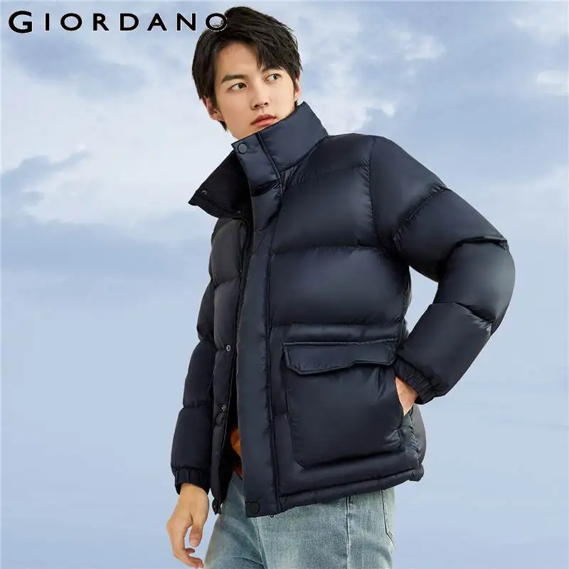 Giordano Men Jackets Stand Collar 90% White Duck Down Jacket Machine Washable Flap Pocket Waterpfoof Down Coats 01071696