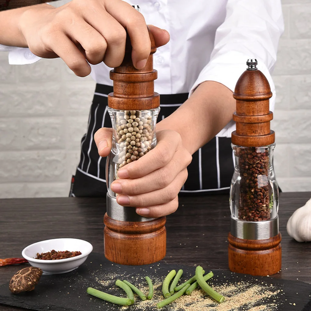 

Salt Pepper Grinder Adjustable Coarseness Ceramic Core Acrylic Wood Kitchen Spices Grinding Mill