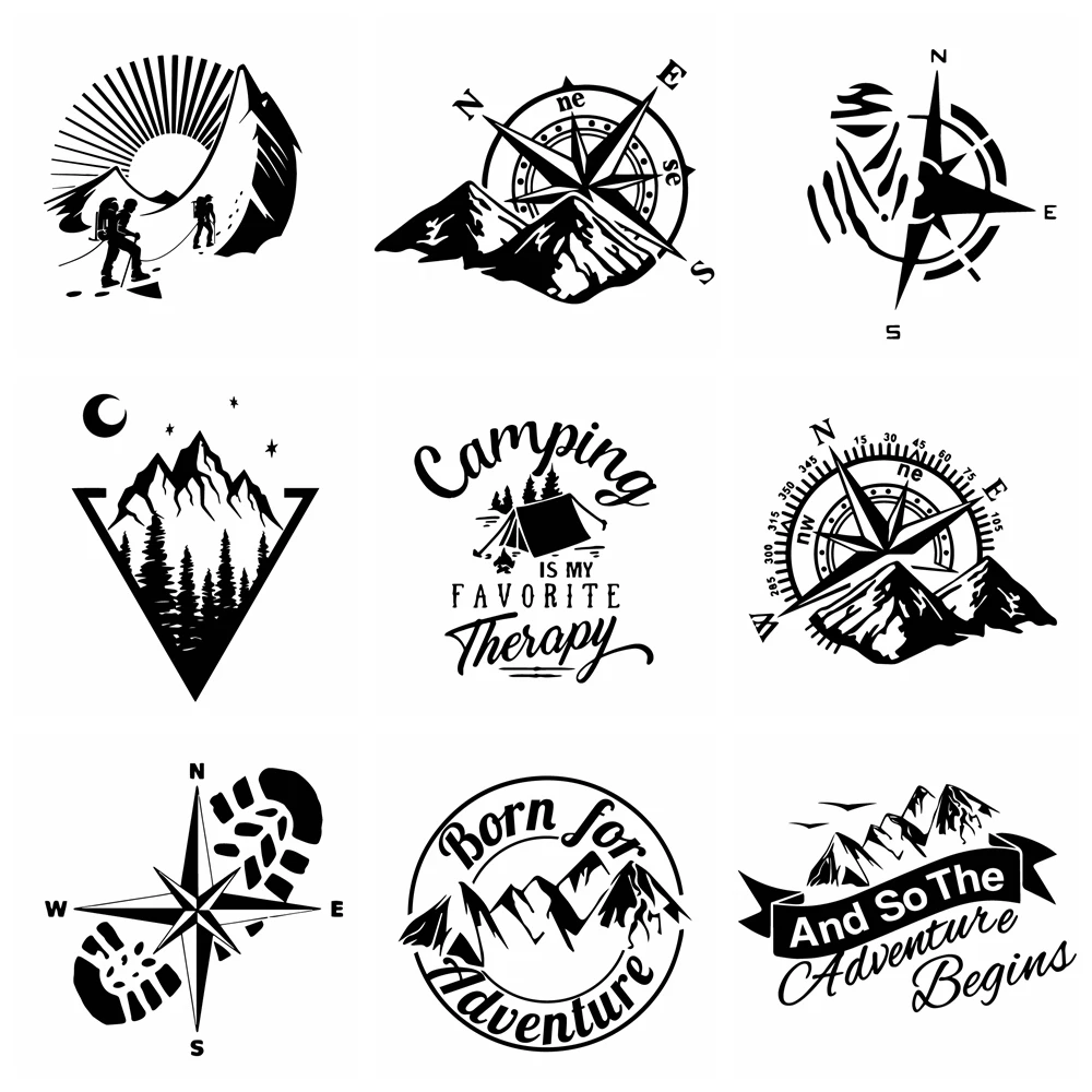 

10 Styles Adventure Sports Compass Car Sticker Wrap Vinyl Mountain car-Styling Auto Engine Cover Door Window Large Size