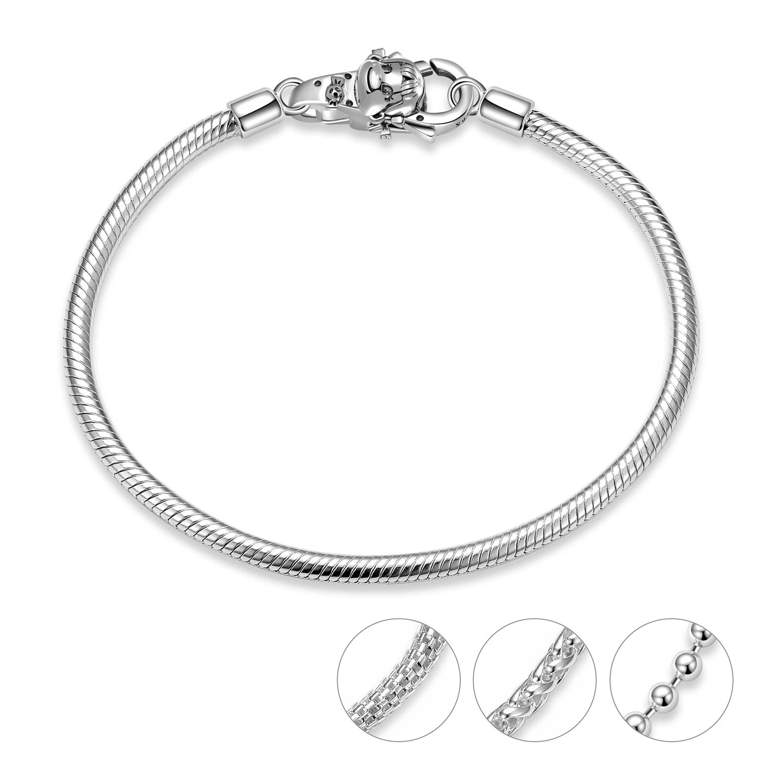 

Браслет «сделай сам» из стерлингового серебра 925 пробы, милая Конфетница со змеиной косточкой, браслет с бусинами, звеньевая цепочка, 4 разны...