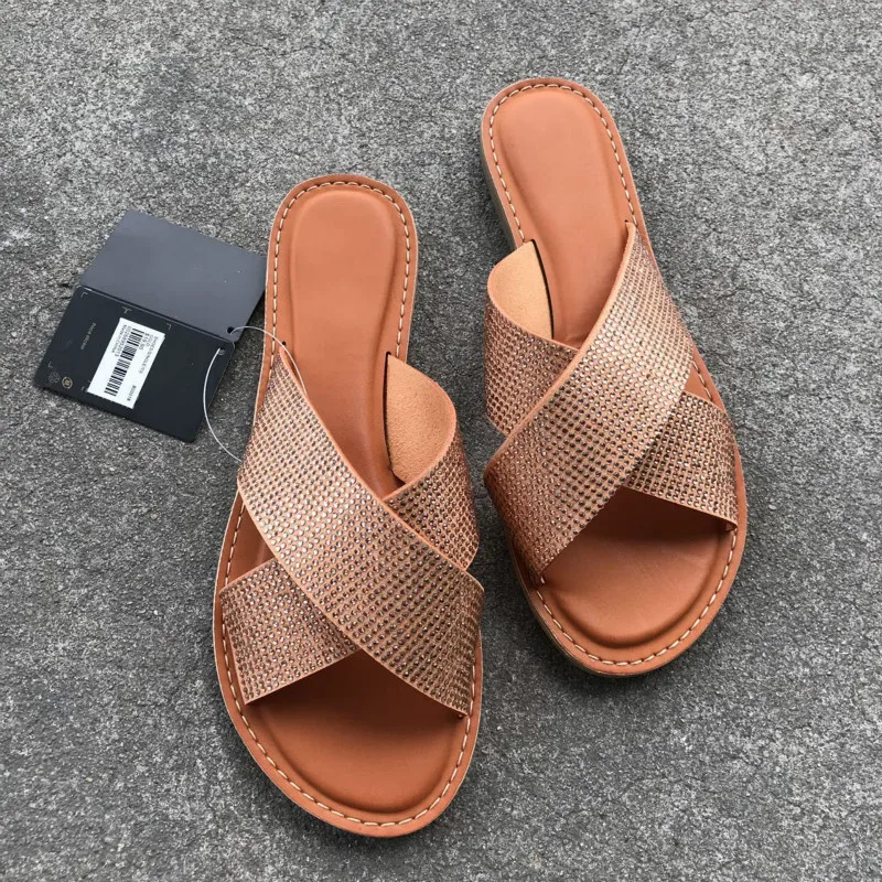 Сандалии женские с открытым носком плоская подошва шлепанцы перекрестными