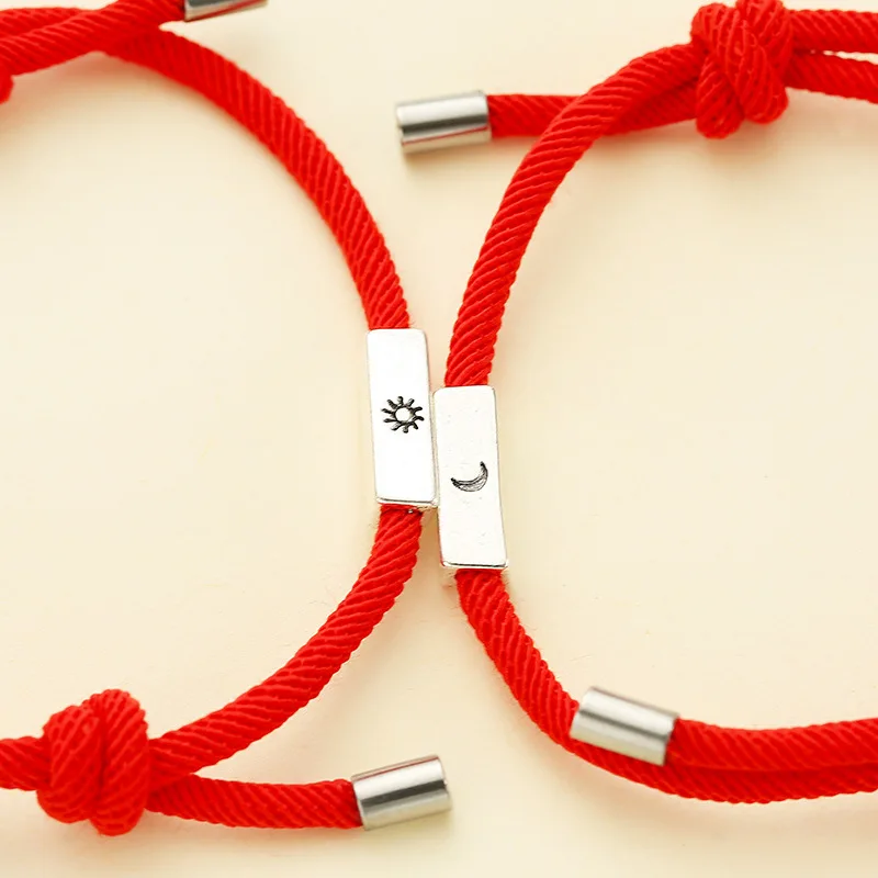 

2Pcs/Set Magnet Couple Bracelet Long Distance Sun and Moon Black Red Rope Magnetic Romantic Braslet Valentine's Day Gifts