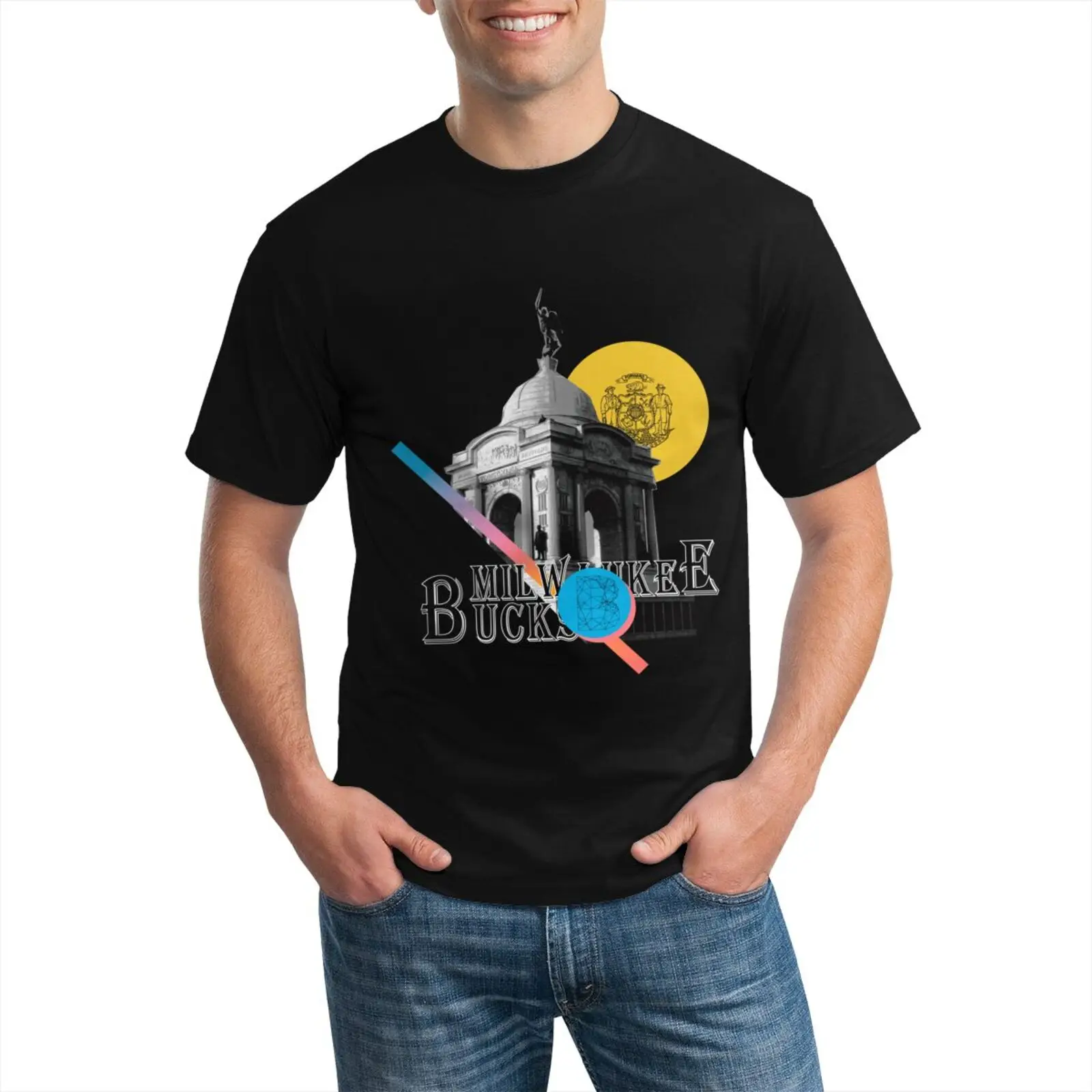 

Wi state flag Pattern Casual Fashion Brand Men tshirts Cotton Absorption Sweat Round Neck Streetwear Daily Men's Short Sleeve