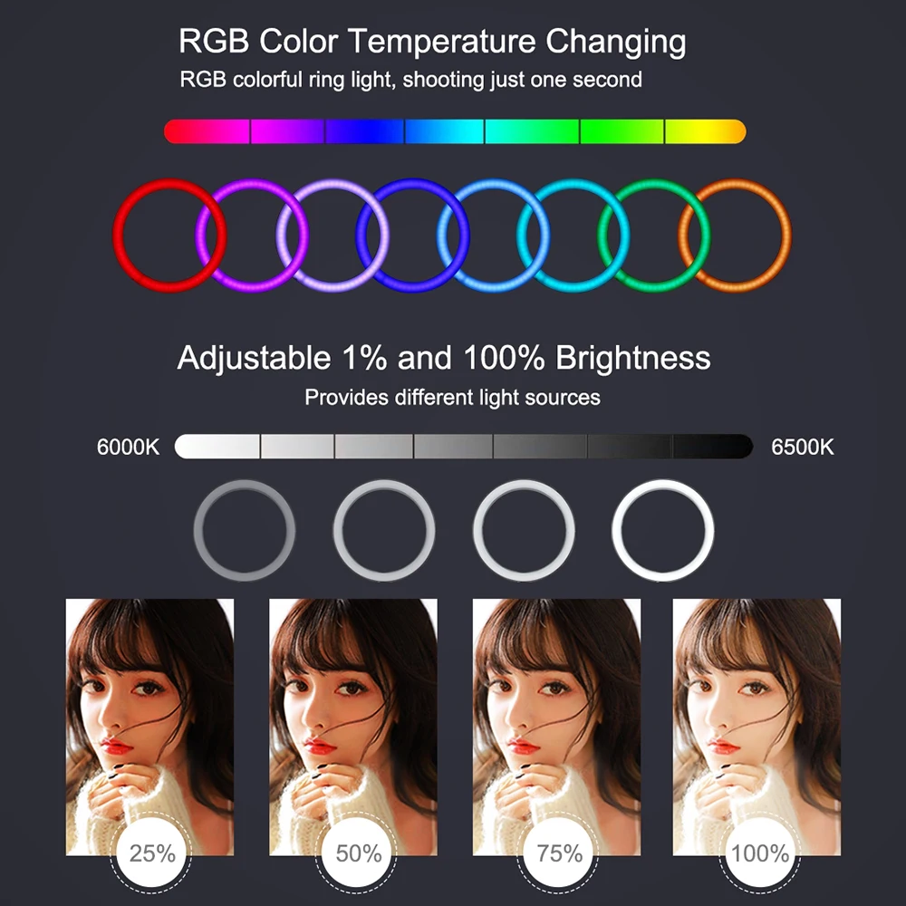 Cadiso фотография затемнения RGB Светодиодный светильник для селфи Студия фото кольцо лампа для телефона макияж с пультом дистанционного управления для фото YouTube видео