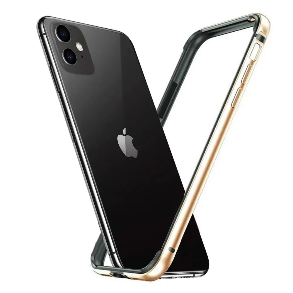 Силиконовый алюминиевый бампер чехол для IPhone 11 Pro Max XS Max XR X 7 8 Plus 7Plus чехол жесткий металлический каркас мягкий резиновый чехол Fundas - Цвет: Золотой