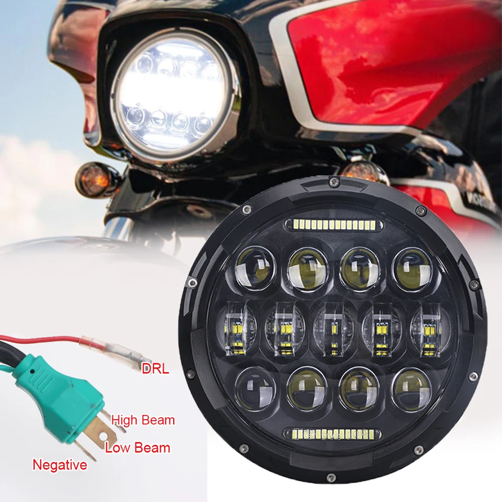 

Black/Chrome 7" Inch H4 LED moto Headlight For Harley Davidsion Softail Slim Fat Boy Led Motorcycle Headlamp Halo Angel Eye DRL