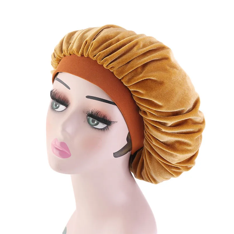 

New Solid Long Tail Velvet Durag And Wide Bonnet Set Sleeping Cap Doo Rag Bandana Turban Chemo Headwear Hat